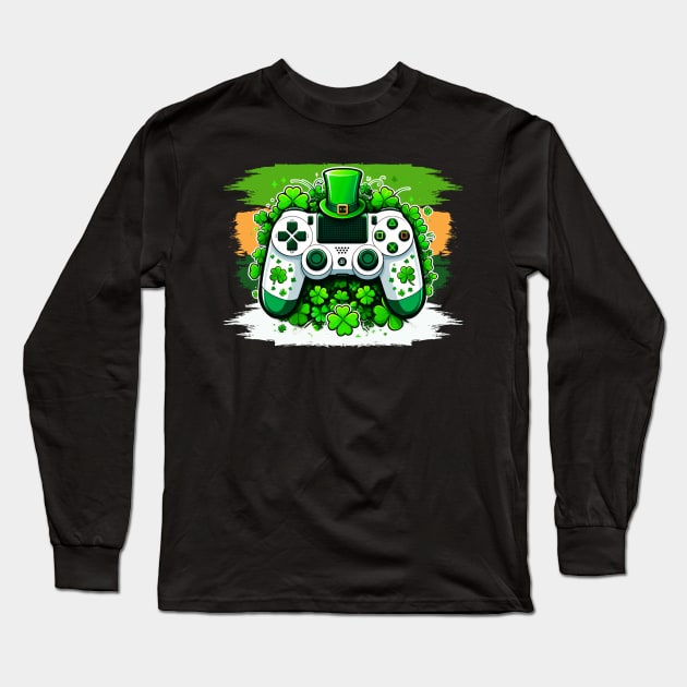 Video Game Controller Shamrock Gamer St Patricks Day Gaming Long Sleeve T-Shirt by Figurely creative